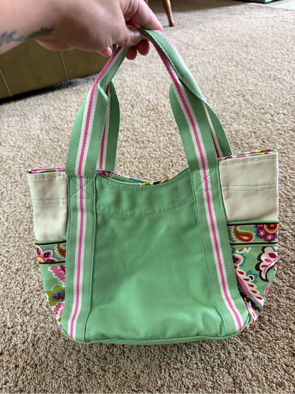 Vera Bradley Mint Green Floral Tote Bag | Canvas Shoulder Bag | Organizer Purse